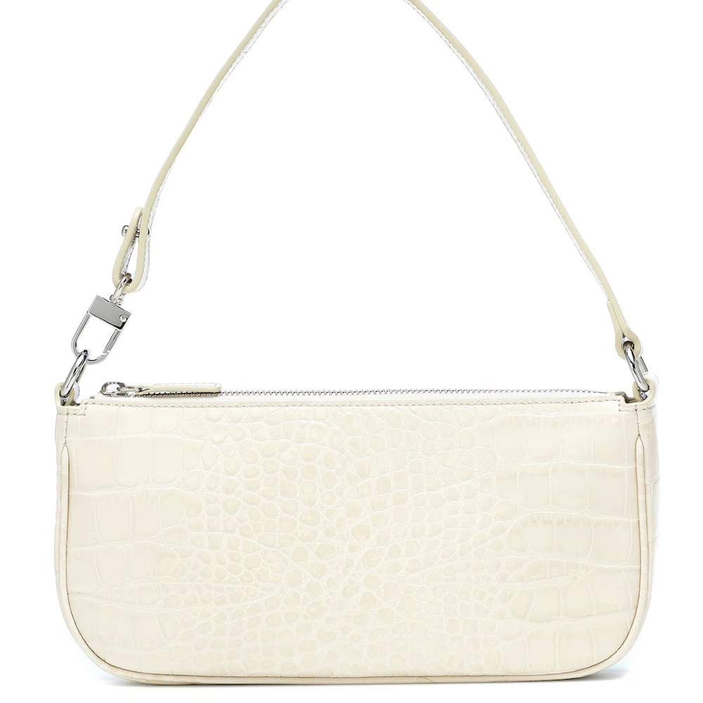BY FAR off-white Croc-Embossed Rachel Shoulder Bag